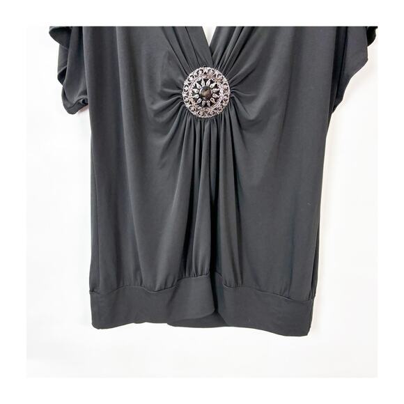 Maurices Y2K Draped Medallion Front Top Size 2 Women Black Stretch - Picture 4 of 10